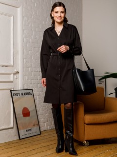 Платье-рубашка чёрное с поясом Priz(фото2)