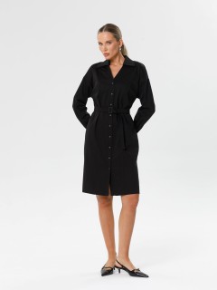Платье-рубашка чёрное с поясом Priz(фото3)