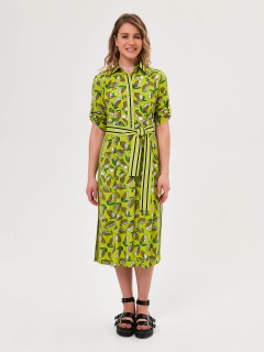 Платье из вискозы лимонного цвета с принтом Priz(фото2)