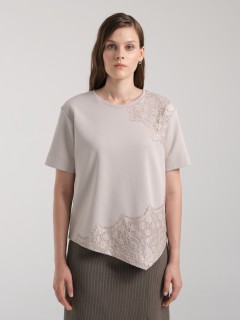 Футболка бежевая с кружевом Priz(фото3)