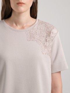 Футболка бежевая с кружевом Priz(фото4)