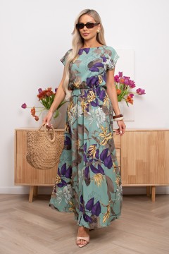Платье длинное зелёное с принтом Дарья №136 Valentina(фото2)