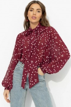 Блузка бордовая в горошек с бантом Charutti