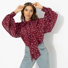 Блузка бордовая в горошек с бантом Charutti(фото5)