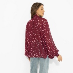 Блузка бордовая в горошек с бантом Charutti(фото6)