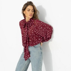 Блузка бордовая в горошек с бантом Charutti(фото7)