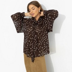 Блузка шифоновая коричневая в горошек с бантом Charutti(фото6)