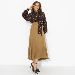 Блузка шифоновая коричневая в горошек с бантом Charutti(фото2)