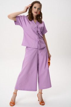 Костюм льняной сиреневый с брюками Elza(фото2)