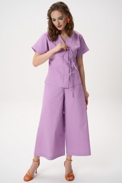 Костюм льняной сиреневый с брюками Elza(фото10)