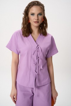 Костюм льняной сиреневый с брюками Elza(фото3)