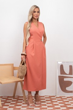 Платье льняное кораллового цвета Аманда №1 Valentina(фото4)