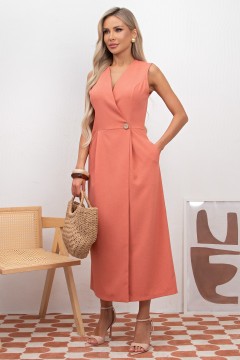 Платье льняное кораллового цвета Аманда №1 Valentina(фото6)