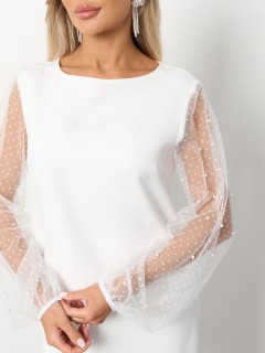 Платье белое с рукавами из сетки Jetty(фото4)