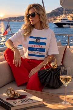 Футболка трикотажная белая с печатным принтом