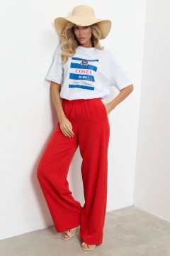 Брюки прямые красного цвета с карманами Jetty
