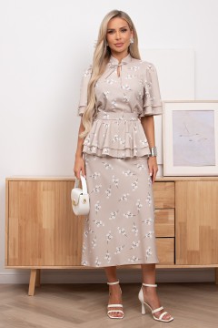 Платье летнее бежевое с поясом-баской Арлет №1 Valentina(фото6)