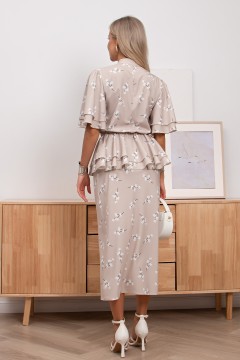 Платье летнее бежевое с поясом-баской Арлет №1 Valentina(фото8)