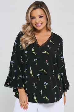 Блузка чёрная свободная с кружевом Dora