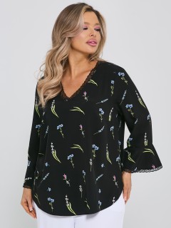 Блузка чёрная свободная с кружевом Dora(фото7)