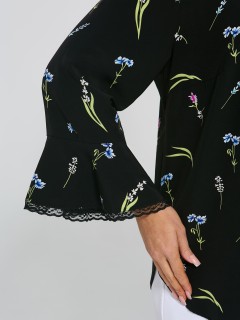 Блузка чёрная свободная с кружевом Dora(фото6)