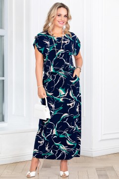 Платье длинное синее с короткими рукавами Lavira