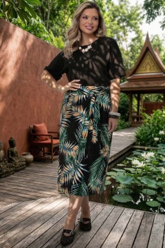 Юбка макси чёрная с тропическим принтом Agata