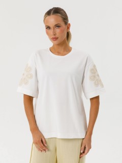 Футболка молочного цвета с кружевными элементами Priz(фото6)