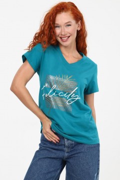 Футболка трикотажная цвета петроль Iv-capriz