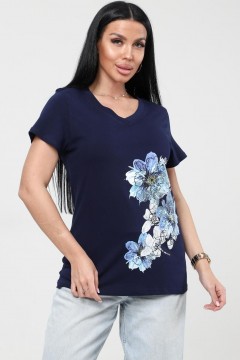 Футболка трикотажная чернильного цвета с принтом Iv-capriz