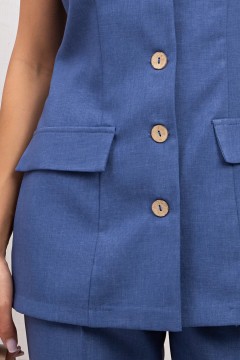 Жилет льняной синего цвета Одри №1 Valentina(фото6)