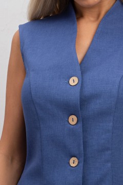 Жилет льняной синего цвета Одри №1 Valentina(фото4)