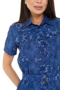 Платье-рубашка синее с поясом Diolche(фото8)