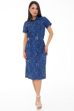 Платье-рубашка синее с поясом Diolche(фото6)