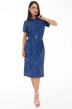 Платье-рубашка синее с поясом Diolche(фото9)