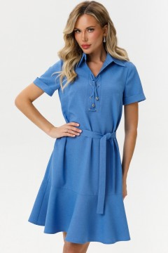 Платье-трапеция голубое с поясом Diolche