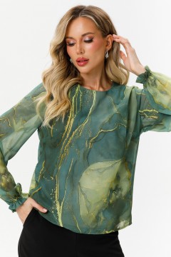 Блузка шифоновая зелёная с принтом Diolche