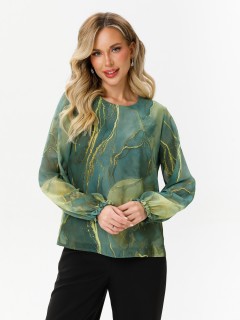 Блузка шифоновая зелёная с принтом Diolche(фото3)