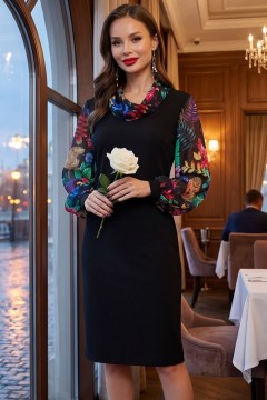 Платье чёрное трикотажное с рукавами из шифона Составляющие успеха, хит SelenaSonata