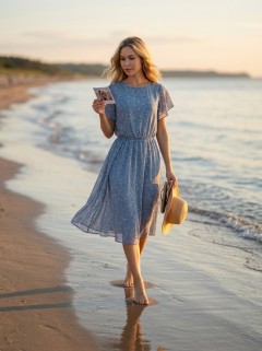 Платье шифоновое голубое с цветочным принтом Diolche(фото2)