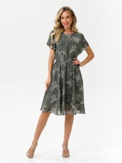 Платье шифоновое оливкового цвета с принтом Diolche(фото3)