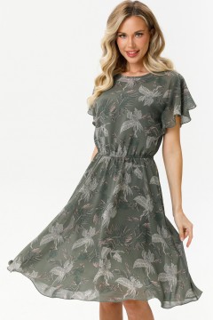 Платье шифоновое оливкового цвета с принтом Diolche(фото2)