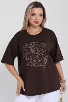 Футболка трикотажная коричневого цвета с принтом Dora