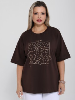 Футболка трикотажная коричневого цвета с принтом Dora(фото3)