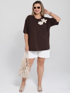 Футболка трикотажная шоколадного цвета с принтом Dora(фото2)