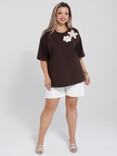 Футболка трикотажная шоколадного цвета с принтом Dora(фото5)