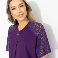 Костюм брючный трикотажный фиолетовый с кружевом Charutti(фото3)