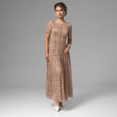 Платье бежевое из кружева на подкладе Charutti(фото7)