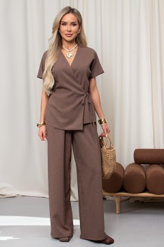 Брюки из льна шоколадного цвета Линда №1 Valentina(фото2)