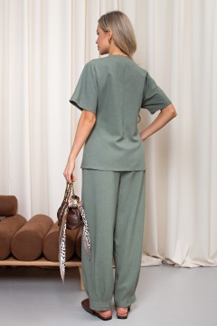 Брюки из льна оливкового цвета Дженис №2 Valentina(фото5)